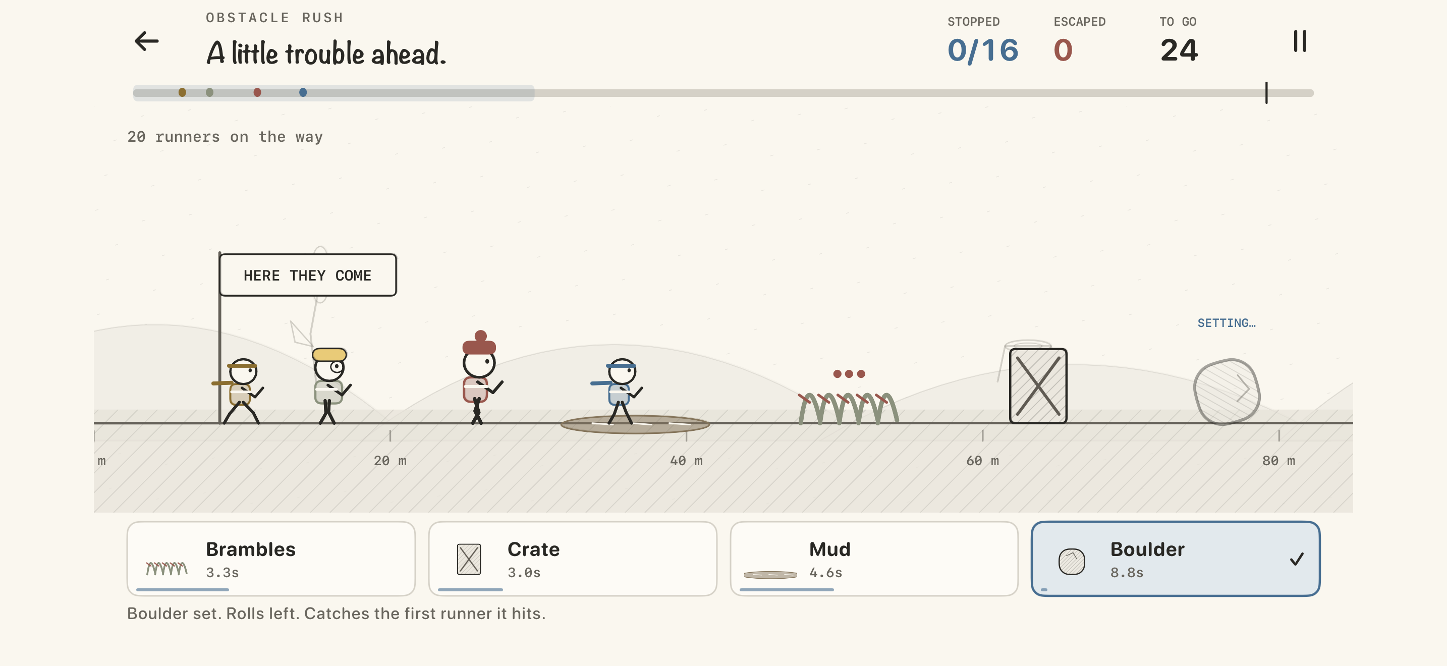Four obstacle tools, each on its own cooldown