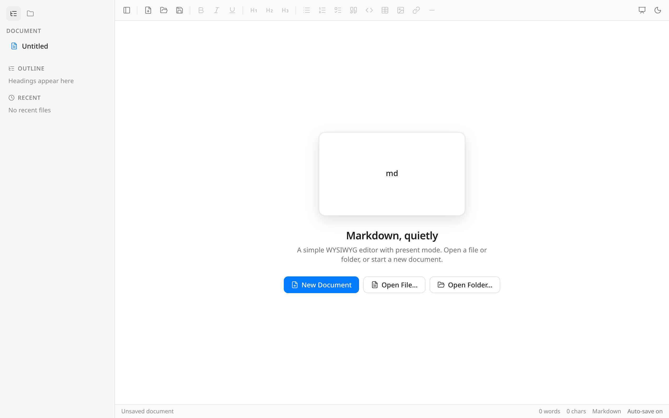 The welcome screen